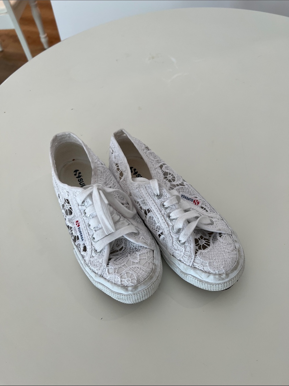 Superga Kids Lace-Up White Canvas Lace Sneakers